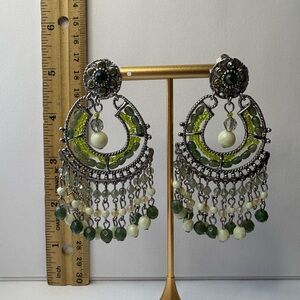 Elegant Green Chandelier clip on Earrings